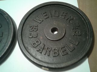 Vtg.  2 - Weider 25 lbs.  Barbells Weights,  1 