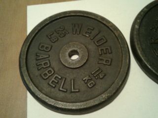 Vtg.  2 - Weider 25 lbs.  Barbells Weights,  1 
