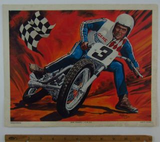 1970 Gene Romero Print Painting By Melva Murphy Vintage Dirt Flat Track Triumph