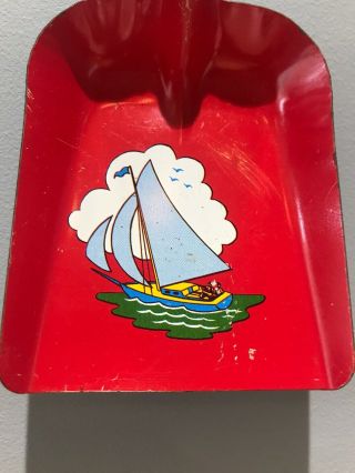 Vintage Ohio Art tin / metal sand pail shovel with Sail Boat 3