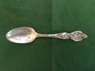 Sterling Silver Spoon With Figure Of Chief On Handle,  High Rock Spring Saratoga