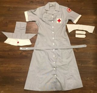 Vtg Post Wwii American Red Cross Uniform & Hat Volunteer Mercantile Size 12