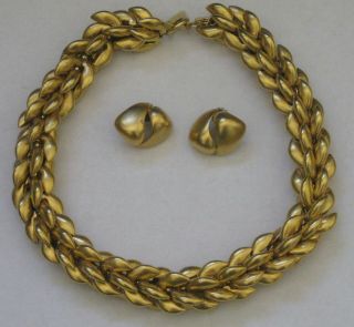 Victoria Varga Vintage 24k Gold Plated Necklace & Pierced Earrings Jewelry