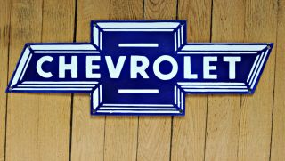 Vintage Chevrolet Bowtie Porcelain Sign Gas Oil Advertising Service Station Pump