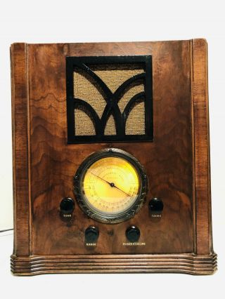 ANTIQUE 1936 AIRLINE 62 - 177 TOMBSTONE MONTGOMERY WARD.  GLASS DIAL VINTAGE RADIO 2