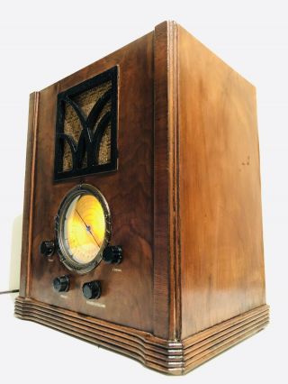 ANTIQUE 1936 AIRLINE 62 - 177 TOMBSTONE MONTGOMERY WARD.  GLASS DIAL VINTAGE RADIO 3