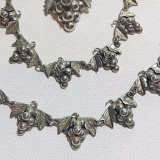 TAXCO Sterling Silver Grapes Signed Necklace Bracelet Earrings Brooch/Pendant 5