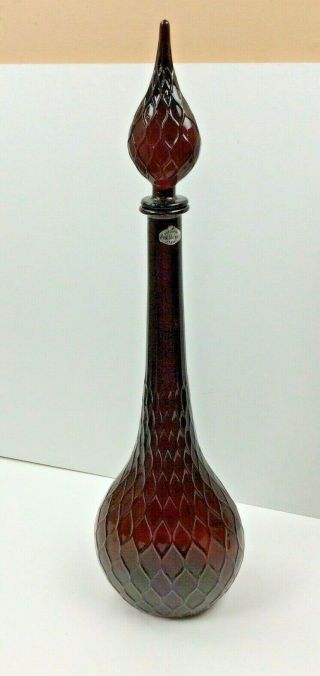 Vintage Large Purple Red Guildcraft Italy Glass Wine Decanter Diamond Design