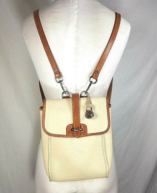 Dooney & Bourke Vintage Equestrian Style Awl Leather Bone Ivory Medium Backpack