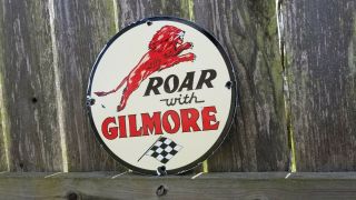Vintage Gilmore Gasoline Porcelain Gas Motor Oil Service Station Pump Plate Sign