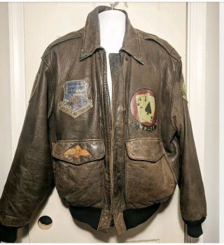 Vintage 1987 Avirex Flight Series Brown Patch Leather Us Navy Bomber A - 2 Jacket