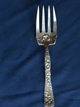 Antique Sterling Silver Rose And Scroll Serving Fork By Whitney (gorham),  Bb&b