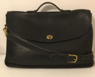 Coach Vintage Black Leather Briefcase Messenger Laptop Bag Usa 0116