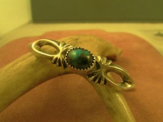 Southwest Vintage Sand Cast Sterling Cuff Bracelet With Turquoise