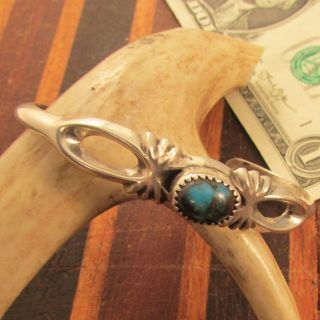 SOUTHWEST VINTAGE SAND CAST STERLING CUFF BRACELET WITH TURQUOISE 2
