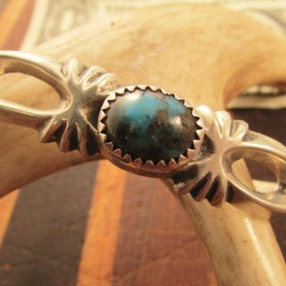 SOUTHWEST VINTAGE SAND CAST STERLING CUFF BRACELET WITH TURQUOISE 3
