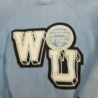 VTG 60s Champion Washburn University Sweatshirt MEDIUM Crewneck Blue Cotton USA 3