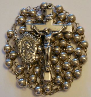 Vintage Sterling Silver Sacred Heart Of Jesus Rosary 20 Grams