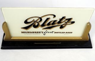 Vintage Blatz Brewing Beer Glass Counter Display Sign 1940 ' s w/Stand 3