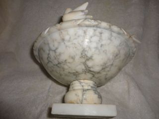 Vintage Carved Marble Alabaster Bird Bath With 4 Doves