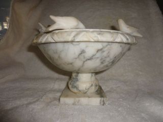 Vintage Carved Marble Alabaster BIRD BATH With 4 DOVES 3