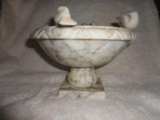 Vintage Carved Marble Alabaster BIRD BATH With 4 DOVES 4