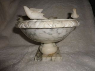 Vintage Carved Marble Alabaster BIRD BATH With 4 DOVES 5