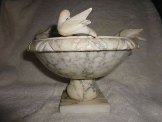 Vintage Carved Marble Alabaster BIRD BATH With 4 DOVES 6