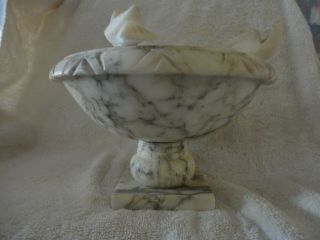 Vintage Carved Marble Alabaster BIRD BATH With 4 DOVES 7