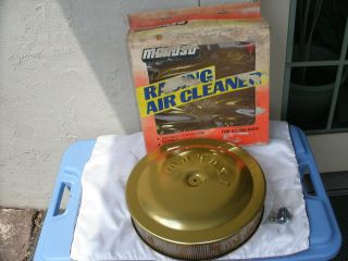 Vintage Moroso Gold Anodized 14 " Air Cleaner Assembly & Pvc Adapter