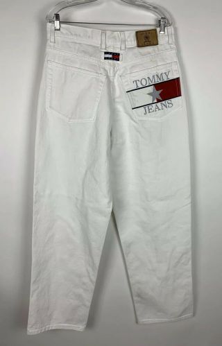 Vintage 90s Tommy Hilfiger Denim White Jeans Spell Out Logo Mens 32 X 34