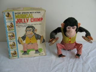 Vintage Daishin Japan Battery Operated Musical Jolly Chimp W/ Box 7061