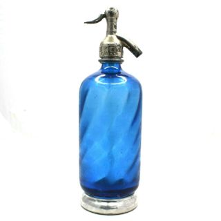 Classic Vintage Migliardi Y Cia Seltzer Syphon Bottle - Cobalt Blue Swirl