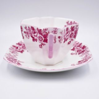 Shelley Rose & Daisy Cup Saucer 13935 Queen Anne Multi Sided Pink Floral Vintage 3