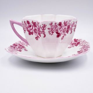 Shelley Rose & Daisy Cup Saucer 13935 Queen Anne Multi Sided Pink Floral Vintage 4