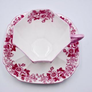 Shelley Rose & Daisy Cup Saucer 13935 Queen Anne Multi Sided Pink Floral Vintage 6