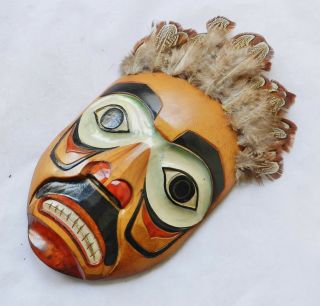 Vintage Pat Moore Haida Carved Cedar Wood Wall - Mask Northwest Coast Alaska