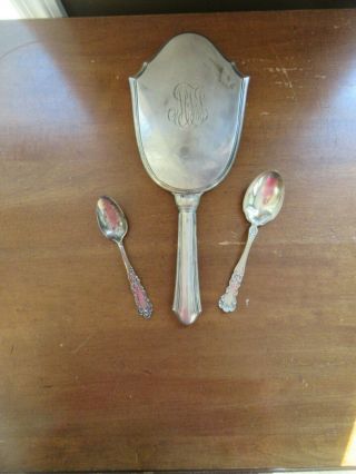3 Pc Vintage Sterling Silver Mirror And 2 Spoons