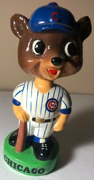 Rare Vintage 1960s Chicago Cubs Green Base Cubby Bear W/ Bat Nodder Bobblehead