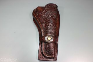 Old Vintage Brown Leather Holster Custom Made Tooled Texas Ranger Right 3