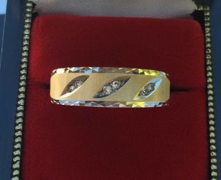 Men’s Vintage Artcarved 14K Yellow White Gold 6 Diamond Wedding Band Ring 10 2
