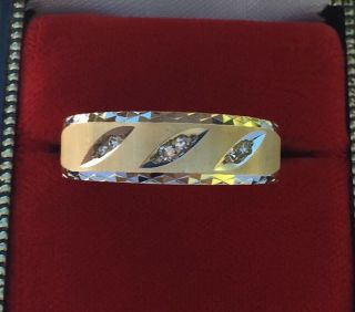 Men’s Vintage Artcarved 14K Yellow White Gold 6 Diamond Wedding Band Ring 10 3