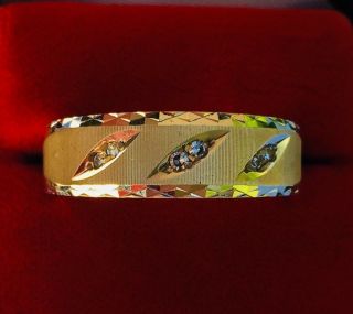 Men’s Vintage Artcarved 14K Yellow White Gold 6 Diamond Wedding Band Ring 10 7