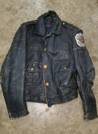 Vintage Dan Jac Dark Navy Blue Chicago Police Motorcycle Jacket Size 44
