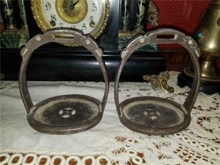 Antique Vintage Cast Iron Ornate Saddle Stirrups From Tibet Rustic Shabby Decor