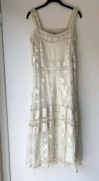 Odille Anthropologie Ivory Lace Embroidered Tulle Vintage 1920s Style Dress 12