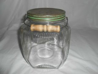 Vintage One 1 Gallon Square Hoosier Jar Wire Bail Wood Handle Metal Lid
