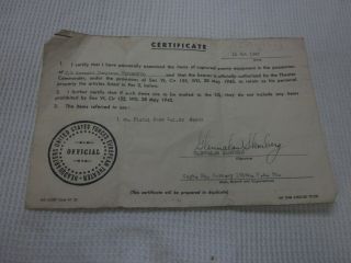 Ww2 U.  S.  Army Soldier Captured Enemy Military Equipment Certificate Oct.  15 1945