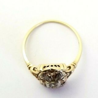 Antique Art Deco Filigree Solid 14k Yellow And White Gold Diamond Ring Size 6.  5 3