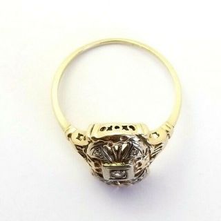 Antique Art Deco Filigree Solid 14k Yellow And White Gold Diamond Ring Size 6.  5 4